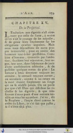 Chap. XV. De la Prospérité.