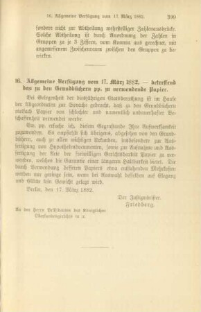 16. Allgemeine Verfügung vom 17. März 1882