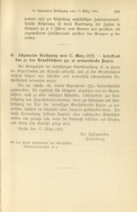 16. Allgemeine Verfügung vom 17. März 1882