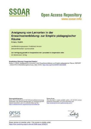Aneignung von Lernorten in der Erwachsenenbildung: zur Empirie pädagogischer Räume