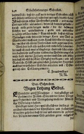 Bitt-Schreiben. Wegen Leihung Geldes.