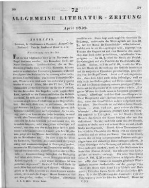 Hand, F. G.: Aesthetik der Tonkunst. T. 1. Leipzig: Hochhausen & Fournes 1837 (Fortsetzung von Nr. 71.)