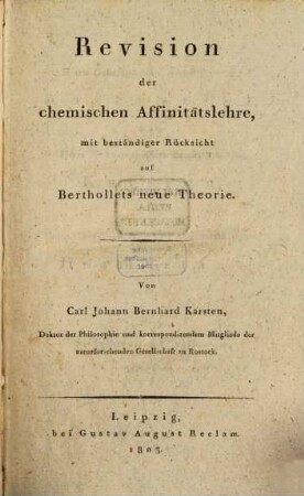 Revision der chemischen Affinitaetslehre