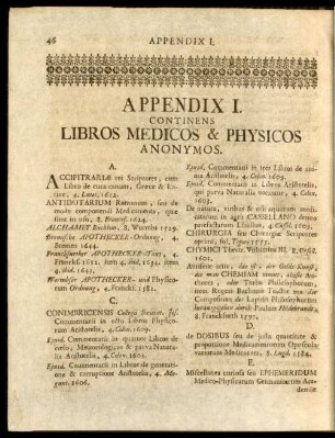 Appendix I. Continens Libros Medicos & Physicos Anonymos.