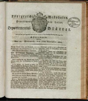 Nro. 91. Mittwoch, den 11ten November 1812 [-] Nro. 104. Mittwoch, den 30ten December 1812