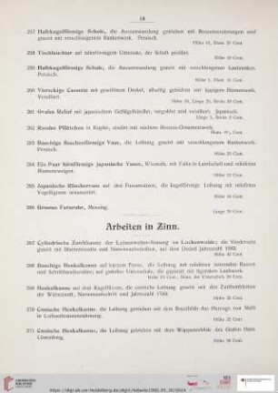 Arbeiten in Zinn (Nr. 267 - 291)