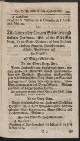 VII. Titulaturen der übrigen Bedienten und anderer Personen
