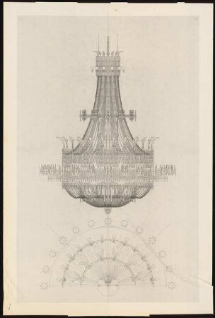 Nationaltheater, München: Ansicht, Grundriss Kronleuchter