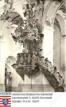 Amorbach im Odenwald, Abteikirche / Kanzel (nach 1750), Interieur