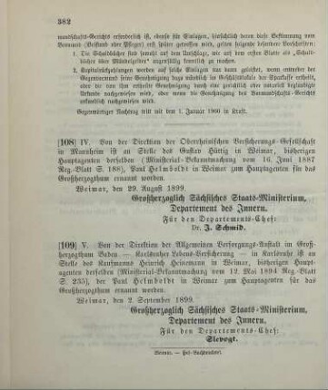 108. Ministerial-Bekanntmachung, betreffend Wechsel in der Hauptagentur der Oberrheinischen Versicherungs-gesellschaft in Mannheim