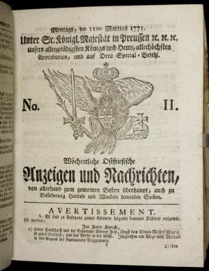 No. 11. Montags, den 11ten Martius 1771.