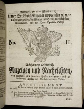 No. 11. Montags, den 11ten Martius 1771.