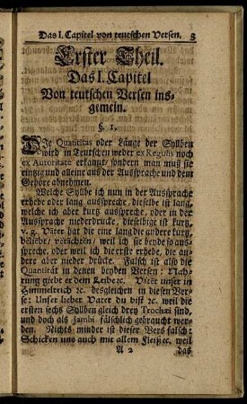 Das I. Capitel. Von teutschen Versen insgemein.
