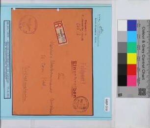 Dienstbrief Einschreiben, Schiffsname/Landeinheit: Marine-Intendantur dienststelle La Spezia, Feldpostnr. 13826; Frankatur, Mi.-Nr.: [Keine]; Poststempel: Feldpost b 862 17.4.44; Nebenstempel: Kriegsmarine Dienststelle Feldpost-Nr. 13826