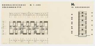 Wohnturm: Grundriss 2,5-Zimmertypen 1:200