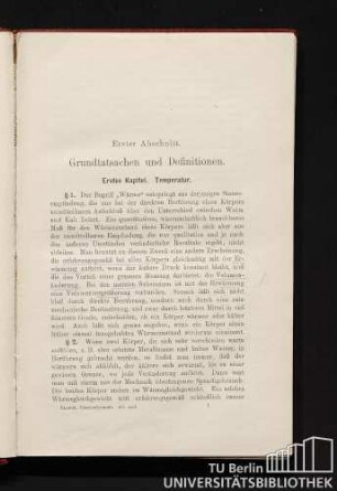 Erstes Kapitel. Temperatur.