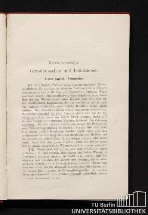 Erstes Kapitel. Temperatur.