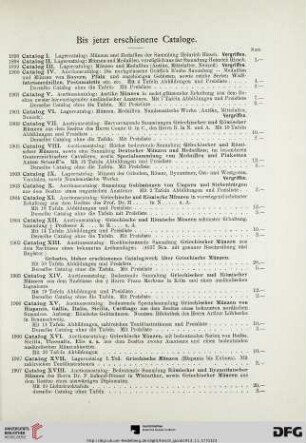 Bis jetzt erschienene Cataloge