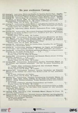 Bis jetzt erschienene Cataloge