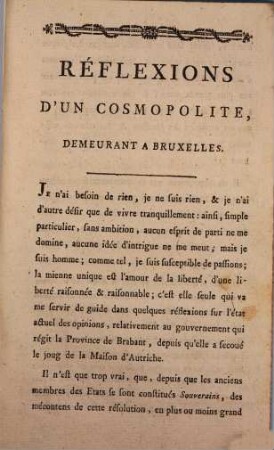 Réflexions d'un cosmopolite demeurant à Bruxelles