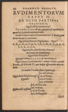 Rudimentorum Caput II. De Octo Partibus Orationis.