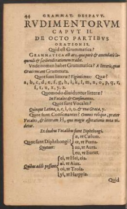 Rudimentorum Caput II. De Octo Partibus Orationis.