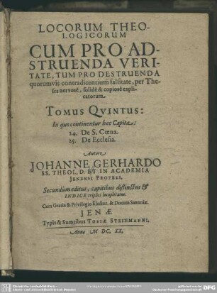 5: In quo continentur haec Capita: 24. De S. Coena. 25. De Ecclesia