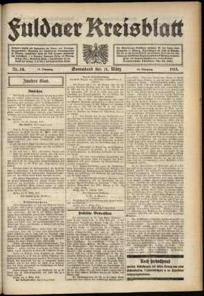 Zweite Ausgabe vom Samstag, den 11. März 1911.