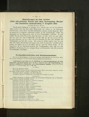 Bemerkungen zu dem Artikel: "Cera alba-weisses Wachs und Cera flava-gelbes Wachs" des Deutschen Arzneibiches, 5. Ausgabe 1910.