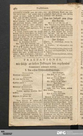 Praefationes, wie solche an hohen Festtagen bey angehender Communion gesungen werden.