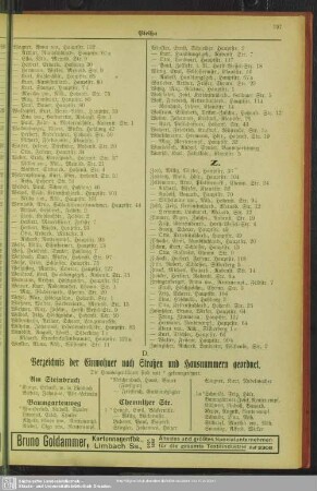 D. Häuserbuch : D. Verzeichnis der Einwohner nach Straßen und Hausnummern geordnet