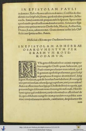 Epistola Ad Hebraeos cum Argumento