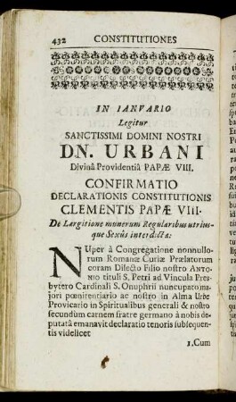 In Ianuario Legitur Sanctissimi Domini Nostri Dn. Urbani Divinâ Providentiâ Papæ VIII.