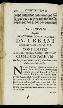 In Ianuario Legitur Sanctissimi Domini Nostri Dn. Urbani Divinâ Providentiâ Papæ VIII.