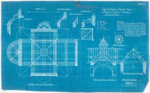 Herz Jesu Kloster, Fünfbrunnen (Cinqfontaines): Details der Dachkonstruktion, Grundriss, Schnitte 1:50 der Klosterkapelle
