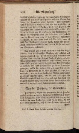Von der Ansetzung der Colonisten
