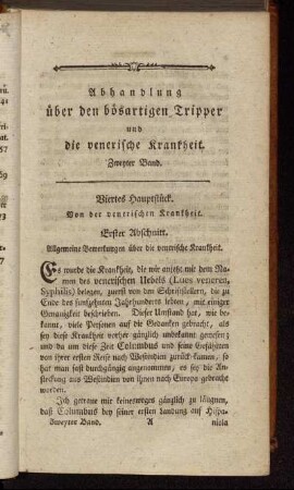 Viertes Hauptstück. Von der venerischen Krankheit.