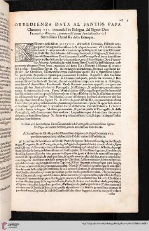 Obbedienza data al Santiss. Papa Clemente VII. [...]