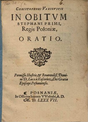 In obitum Stephani primi regis Poloniae Oratio
