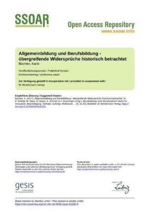 Allgemeinbildung und Berufsbildung - übergreifende Widersprüche historisch betrachtet