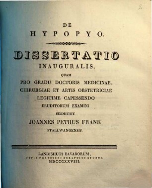 De hypopyo : dissertatio inauguralis