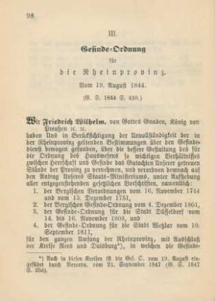 III. Gesinde-Ordnung für die Rheinprovinz