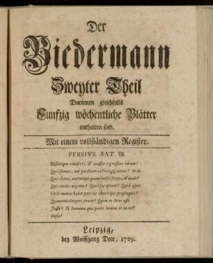 Zweyter Theil: Der Biedermann : eine moralische Wochenschrift