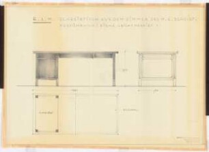 Reichsluftfahrtministerium, Berlin: Zimmer Abteilungsleiter M[inister-].R[at]. Scheidt Q2R: Schreibtisch Ansichten, Grundriss [1:10]