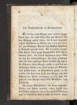Die Sabbathruhe im Feindesland.