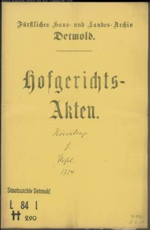 Hörentrup, Joh. Henrich zu Detmold gegen Hermann Adolf Wefels Kinder Vormunde - Erbteilung