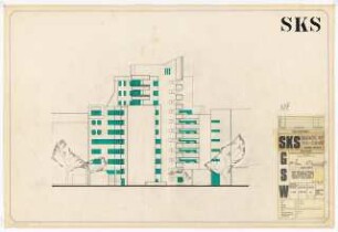 Sanierungsgebiet Kreuzberg Süd SKS, Wohnungsbau, Admiralstraße, Berlin-Kreuzberg: Ansicht von Osten 1:100