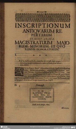 Classis Sexta. Magistratuum, Maiorum, Minorum, Et Quorumvis Honoratorum