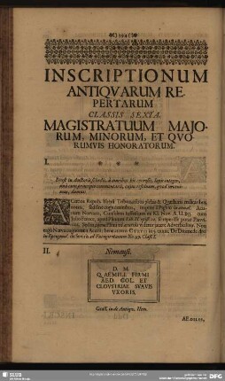 Classis Sexta. Magistratuum, Maiorum, Minorum, Et Quorumvis Honoratorum