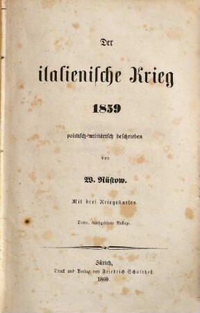 Der italienische Krieg 1859 politisch-militärisch beschrieben